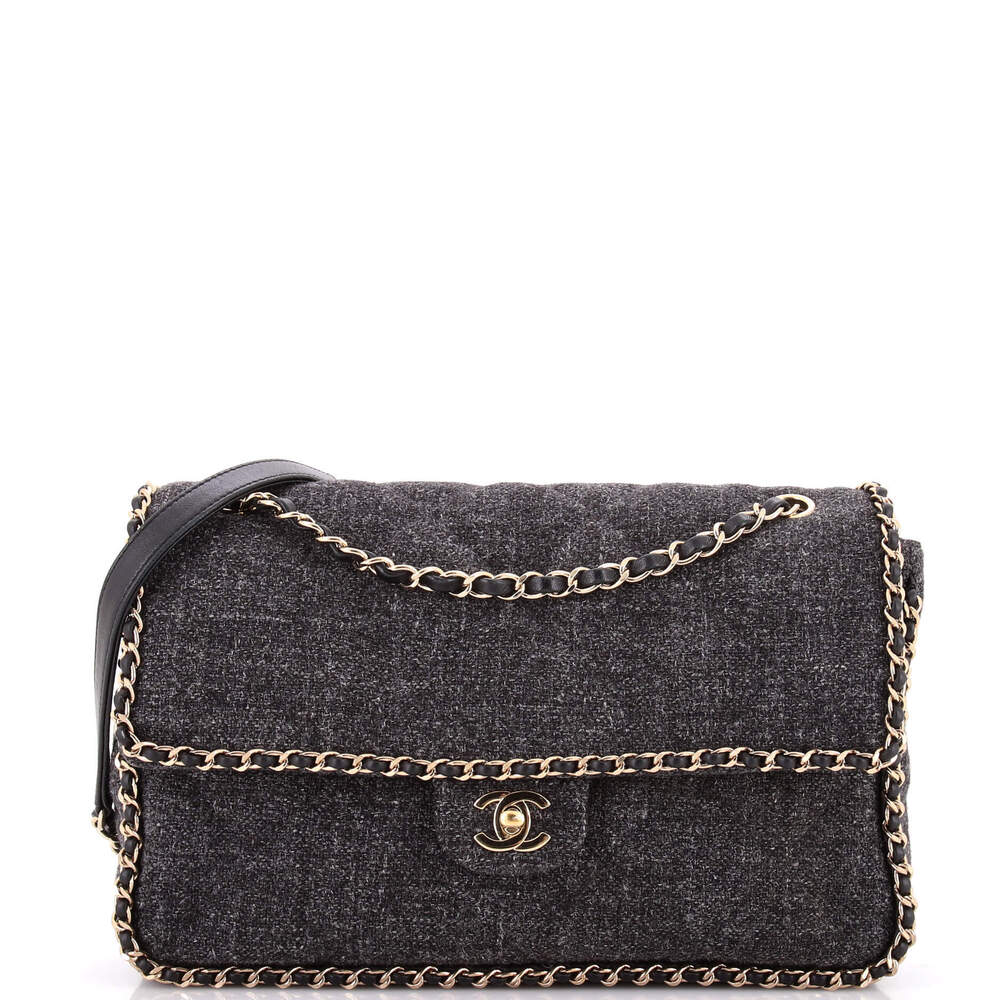 Chanel Medium Running Chain Around Flap Bag Quilted Wool Tweed